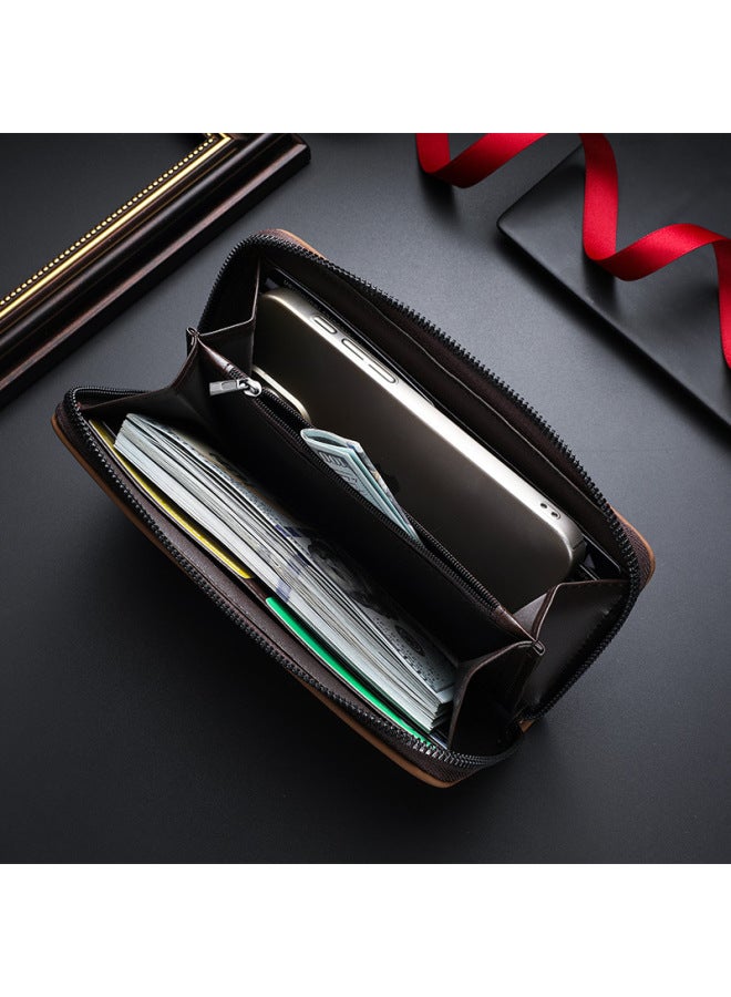 2025 Men's Zipper Wallet Long Mobile Phone Bag Multi-card Large Capacity Fashionable Clutch Bag-Color:Brown-Size:19.5X3X10.5 8105 - Image 4
