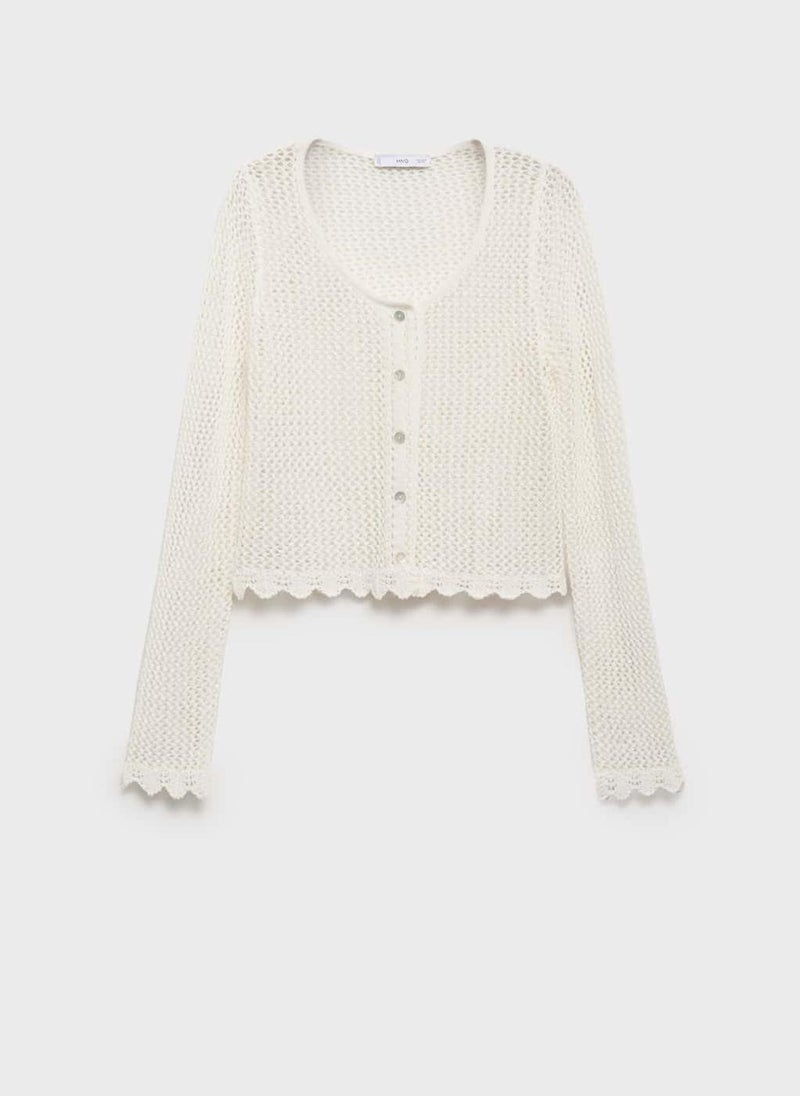 MANGO Crochet Cardigan With Buttons  - Image 4