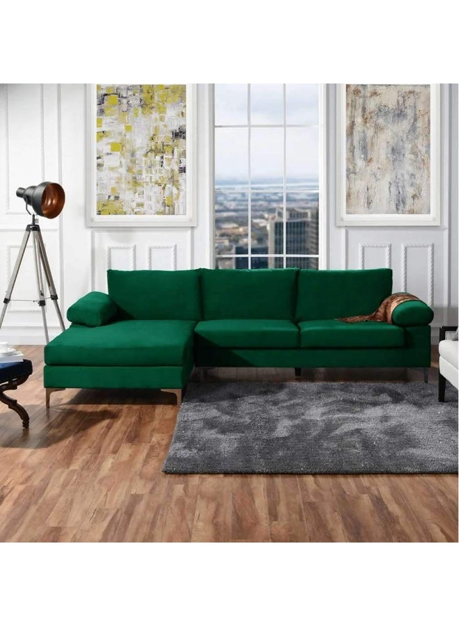 Homzmart Swedish Wood and Velvet L-Shape Sofa -  Green - Image 1