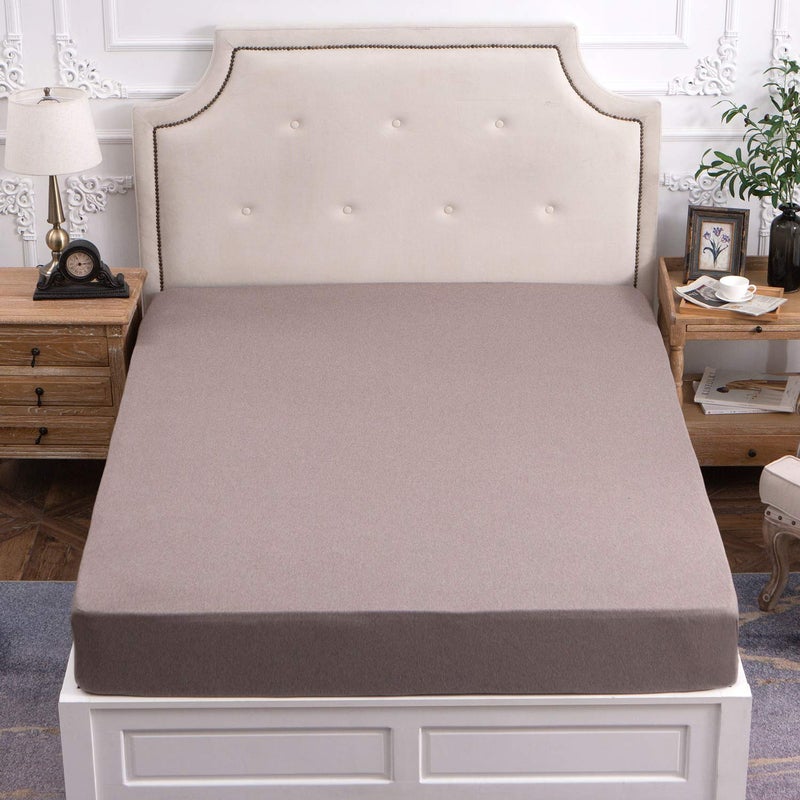 PURE ERA Jersey Knit Cotton Fitted Bottom Sheet ONLY (No Flat Sheet or Shams) - Deep Pocket 15" to 20" Ultra Soft Comfy Breathable Brown Queen - Image 5