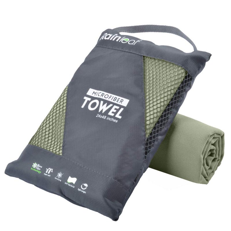 Rainleaf Microfiber Towel Army Green 30 X 60 Inches - Image 2