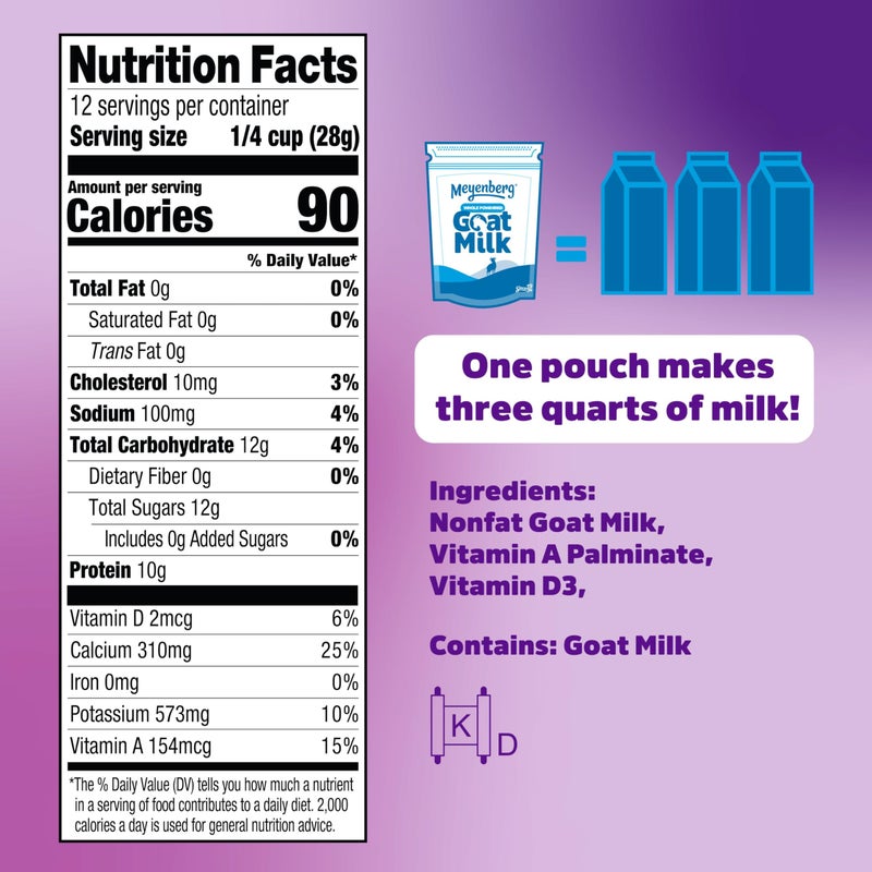 Meyenberg Nonfat Powdered Goat Milk, 12oz pouch, Kosher, Gluten Free, Vitamins A & D, 1pk - Image 4