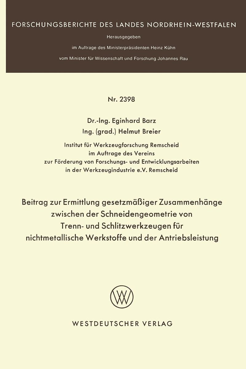 Beitrag zur Ermittlung gesetzmäßiger Zusammenhänge zwischen der Schneidengeometrie von Trenn- und Schlitzwerkzeugen für nichtmetallische Werkstoffe und der Antriebsleistung 