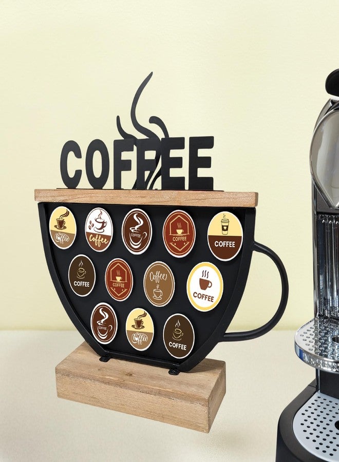 AMAJY حامل كبسولات قهوة أسود متوافق مع كبسولات K-Cups - قطعة ديكور عملية من المعدن والخشب لبار القهوة، وحدة تخزين على سطح طاولة المقهى، رف قهوة موفر للمساحة، هدية رائعة لمحبي القهوة، للمنزل، المكتب، المقهى - Image 5