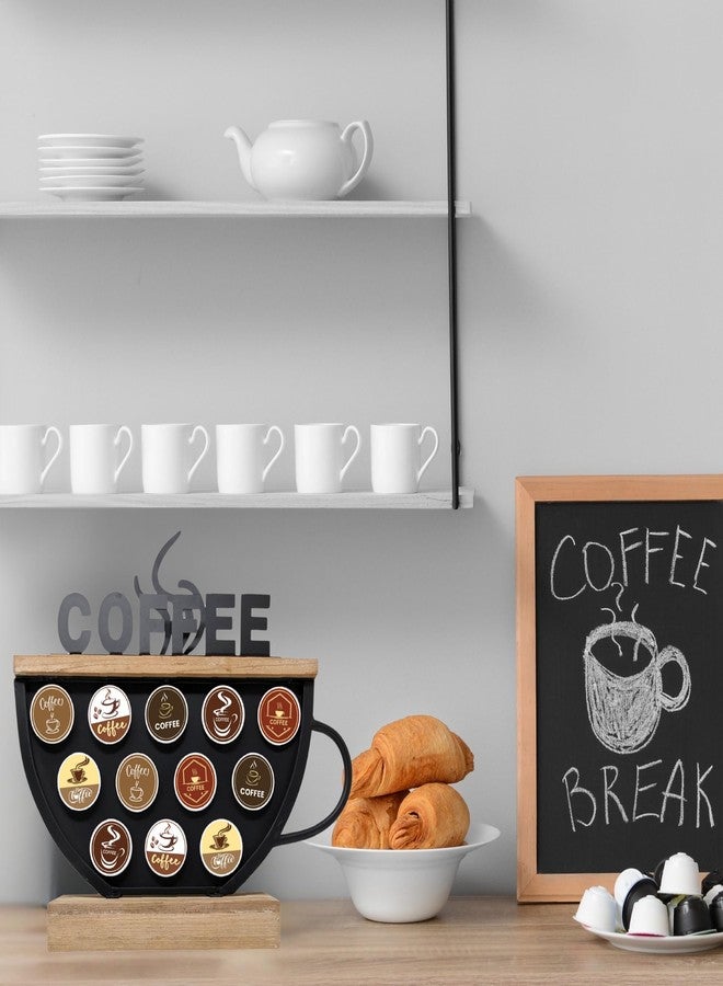 AMAJY حامل كبسولات قهوة أسود متوافق مع كبسولات K-Cups - قطعة ديكور عملية من المعدن والخشب لبار القهوة، وحدة تخزين على سطح طاولة المقهى، رف قهوة موفر للمساحة، هدية رائعة لمحبي القهوة، للمنزل، المكتب، المقهى - Image 3