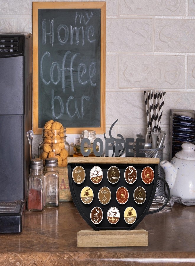 AMAJY حامل كبسولات قهوة أسود متوافق مع كبسولات K-Cups - قطعة ديكور عملية من المعدن والخشب لبار القهوة، وحدة تخزين على سطح طاولة المقهى، رف قهوة موفر للمساحة، هدية رائعة لمحبي القهوة، للمنزل، المكتب، المقهى - Image 4