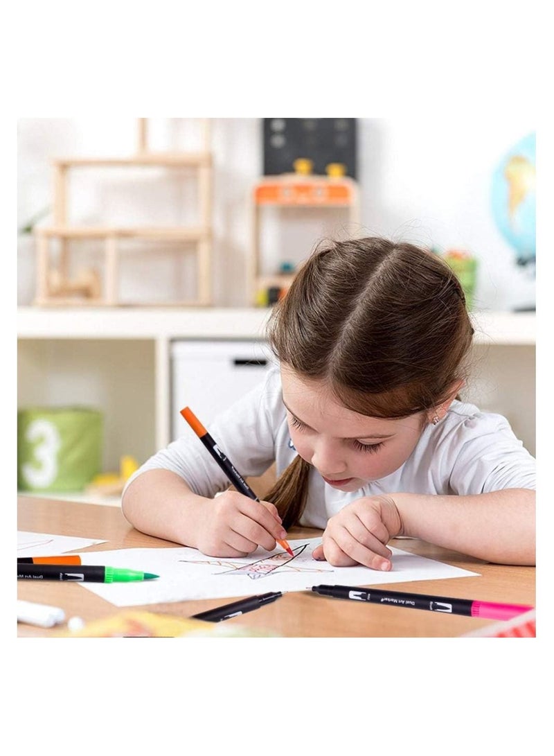 BP 100-Piece Watercolour Fine Liner Dual Tip Brush Pen Set Multicolour - Image 5