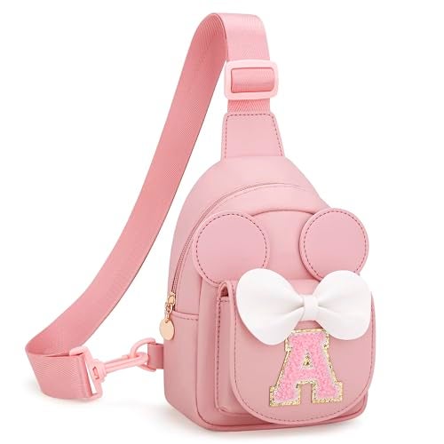 CLOUDWINGS Birthday Gifts for Kids Girls - Personalized Crossbody Bag for Girls, Small Initial Toddler Sling Bags Cute Fanny Pack Purse, Gifts for 3 4 5 6 7 8 Years Old (Pink, A) - Image 1