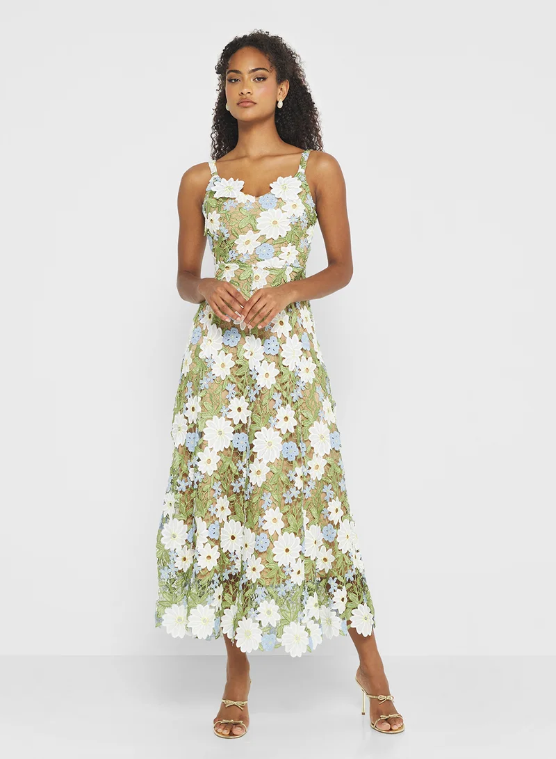 Ginger Boutique 3D Floral Applique Openwork Maxi Gown