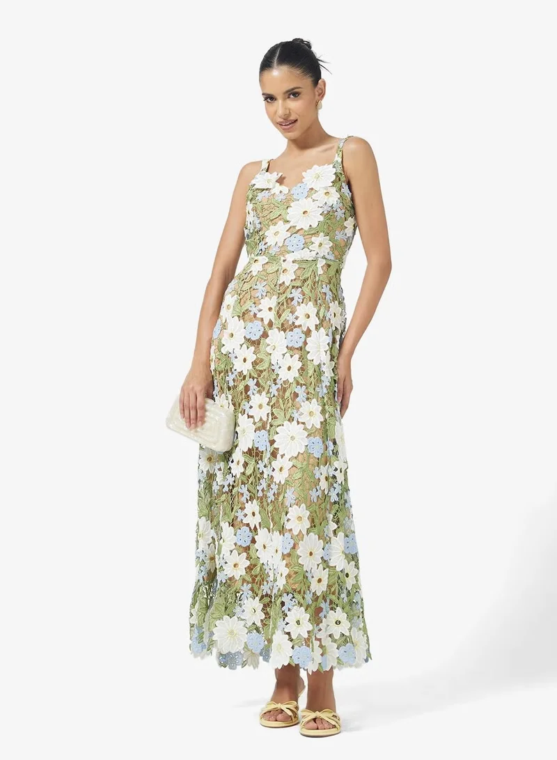 Ginger Boutique  3D Floral Applique Openwork Maxi Gown for Women | Best Price UAE