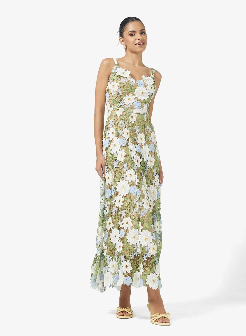 Ginger Boutique  3D Floral Applique Openwork Maxi Gown for Women | Best Price UAE