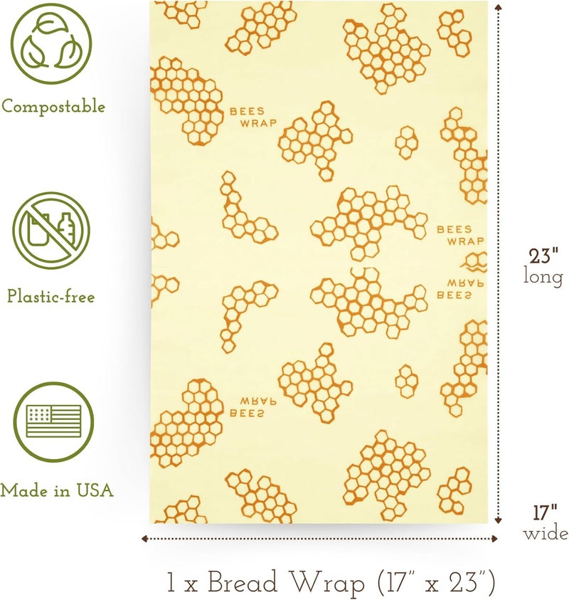 Bee's Wrap Beeswax Wraps for Food - Bread Wrap - Made in USA Reusable Bread Storage Bags - Organic & Eco-Friendly Alternative to Aluminum Foil, Sourdough Bags & Plastic Wrap, Honeycomb - Image 2