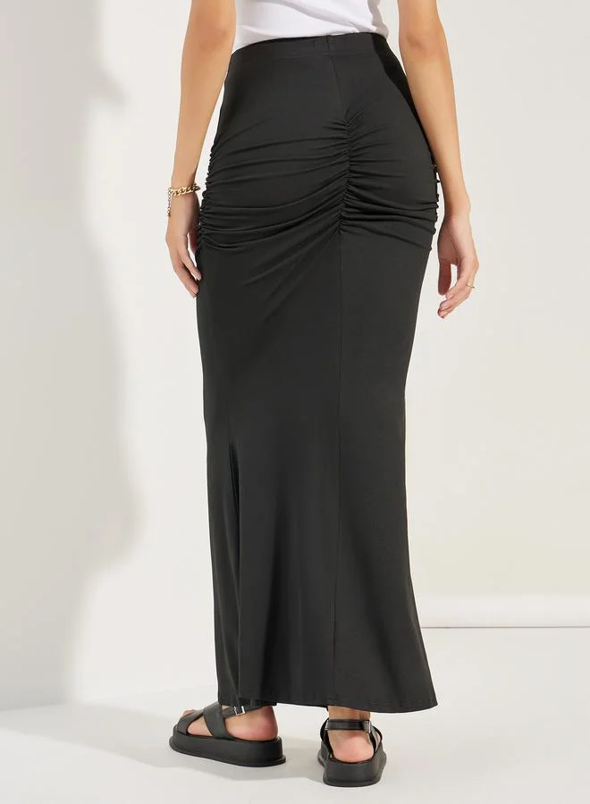 Styli Gathered Detail Mermaid Hem Maxi Skirt
