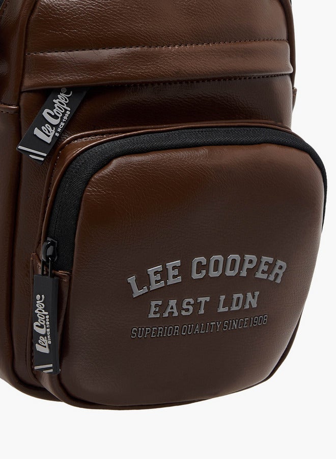 Lee Cooper Logo Print Crossbody Bag with Adjustable Strap and Zip Closure  - Image 3