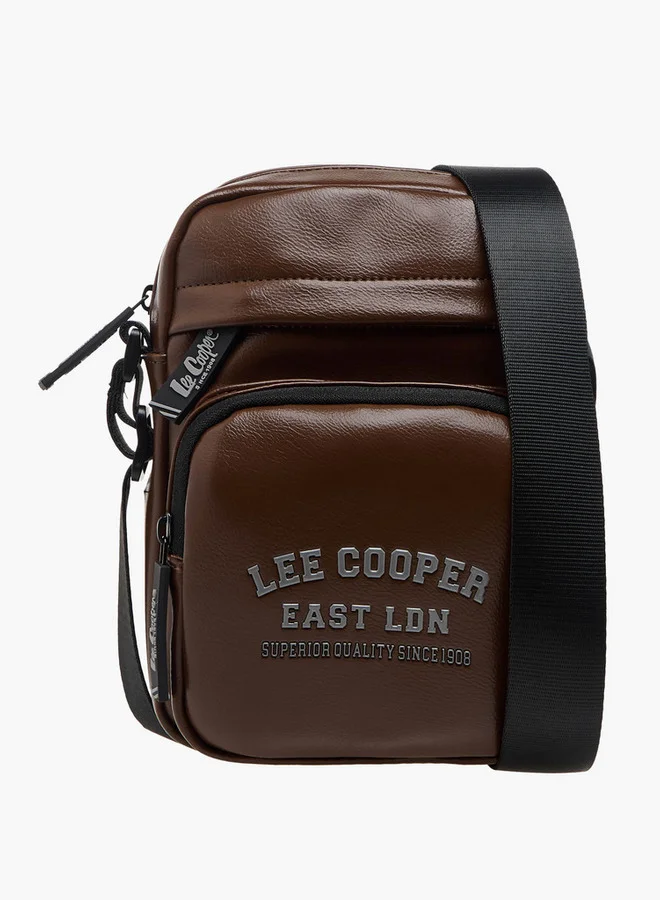 Lee Cooper Logo Print Crossbody Bag with Adjustable Strap and Zip Closure