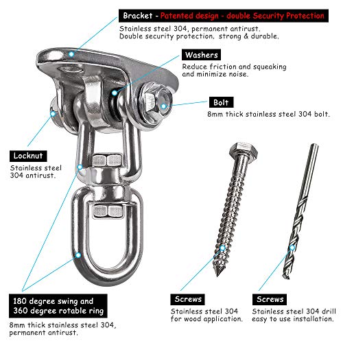 IOH Set of 2 Heavy Duty Swing Hangers Stainless Steel 304, Double Protection Design,【2200 lb Capacity】 360° Rotation, Playground Porch Yoga Seat Trapeze, Hammock Chair, Swing Set Indoor Outdoor - Image 5