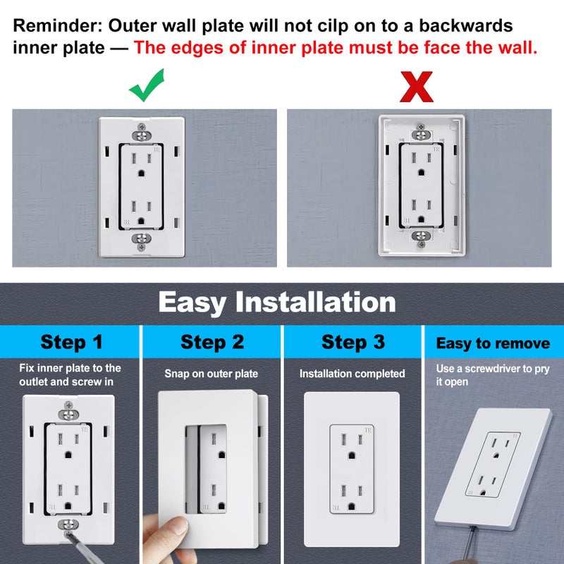 CML Hardware Cml Matte White Decorator Screwless Wall Plate  8 Pack 1-Gang Outlet Covers And Switch Plates  Scratch And Impact Resistant  Hidden Screws  Polycarbonate  Standard Size 2.91  X 4.68 - Image 3
