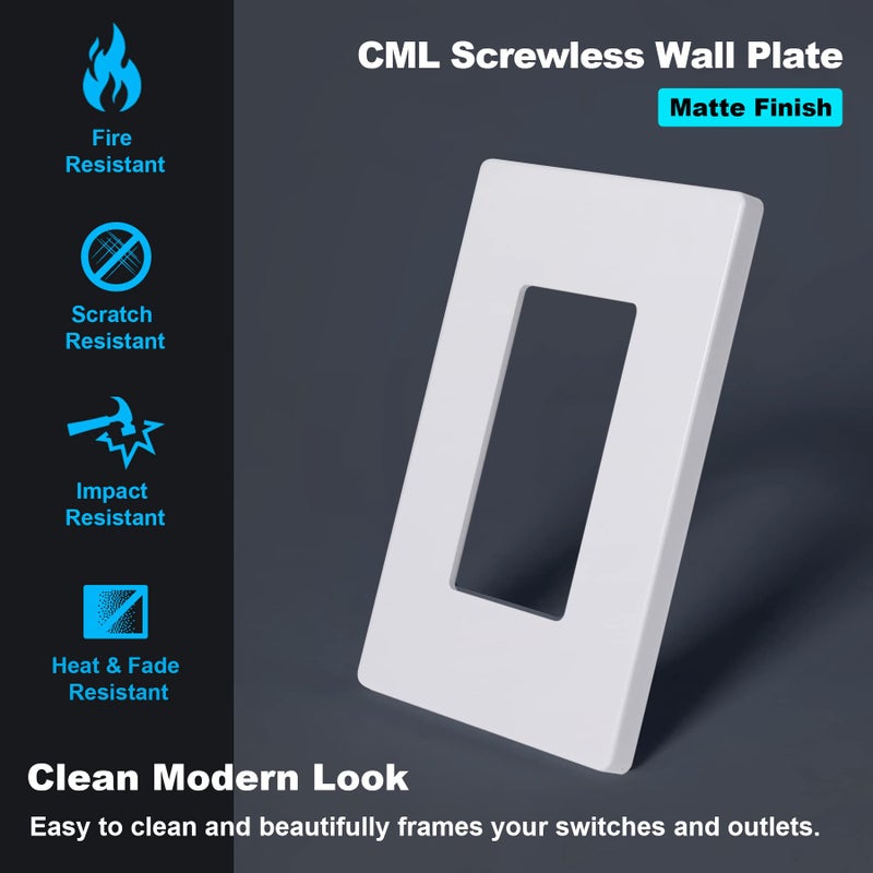 CML Hardware Cml Matte White Decorator Screwless Wall Plate  8 Pack 1-Gang Outlet Covers And Switch Plates  Scratch And Impact Resistant  Hidden Screws  Polycarbonate  Standard Size 2.91  X 4.68 - Image 2