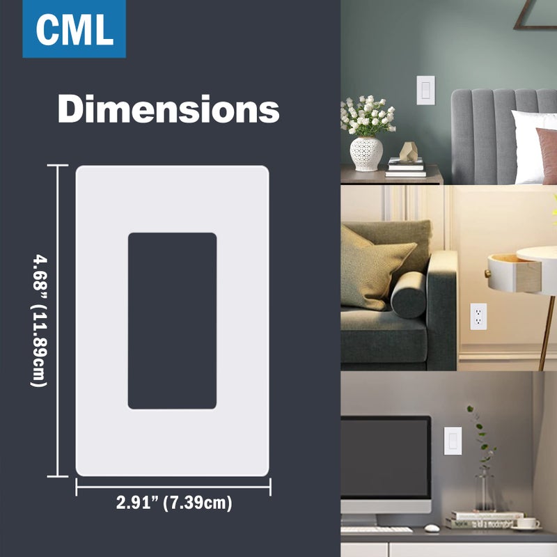 CML Hardware Cml Matte White Decorator Screwless Wall Plate  8 Pack 1-Gang Outlet Covers And Switch Plates  Scratch And Impact Resistant  Hidden Screws  Polycarbonate  Standard Size 2.91  X 4.68 - Image 5