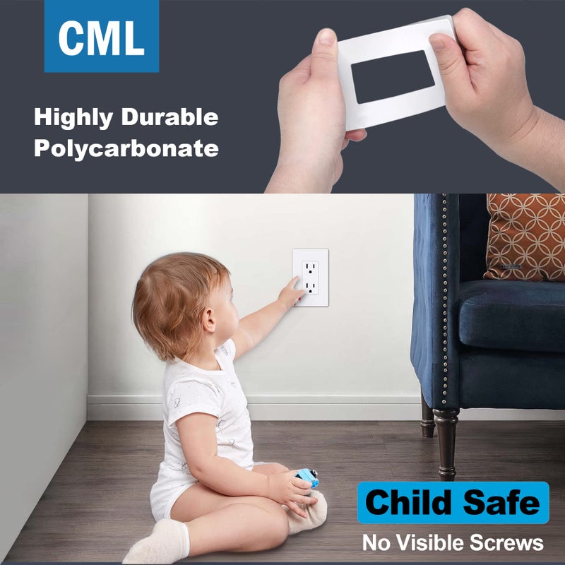 CML Hardware Cml Matte White Decorator Screwless Wall Plate  8 Pack 1-Gang Outlet Covers And Switch Plates  Scratch And Impact Resistant  Hidden Screws  Polycarbonate  Standard Size 2.91  X 4.68 - Image 4