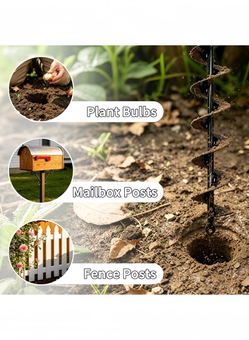 Poxvalzor Garden Auger Drill Bit, 4×45cm Heavy-Duty Spiral Earth Auger for Hex Drive Drill, Rust-Resistant Cold-Rolled Steel Bulb Planter & Post Hole Digger for Yard, Flower, Vegetable, Fruit Tree, Orchard Planting – Black - Image 3