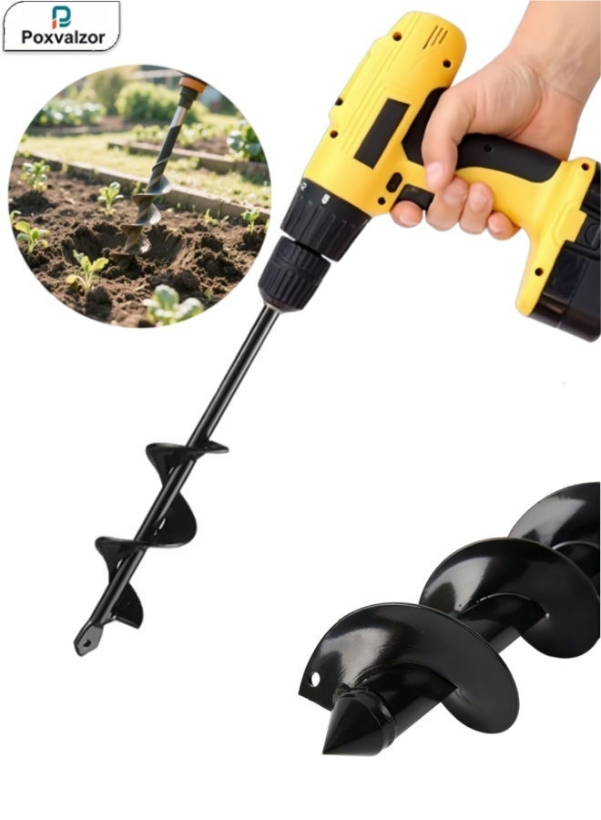 Poxvalzor Garden Auger Drill Bit, 4×45cm Heavy-Duty Spiral Earth Auger for Hex Drive Drill, Rust-Resistant Cold-Rolled Steel Bulb Planter & Post Hole Digger for Yard, Flower, Vegetable, Fruit Tree, Orchard Planting – Black - Image 1