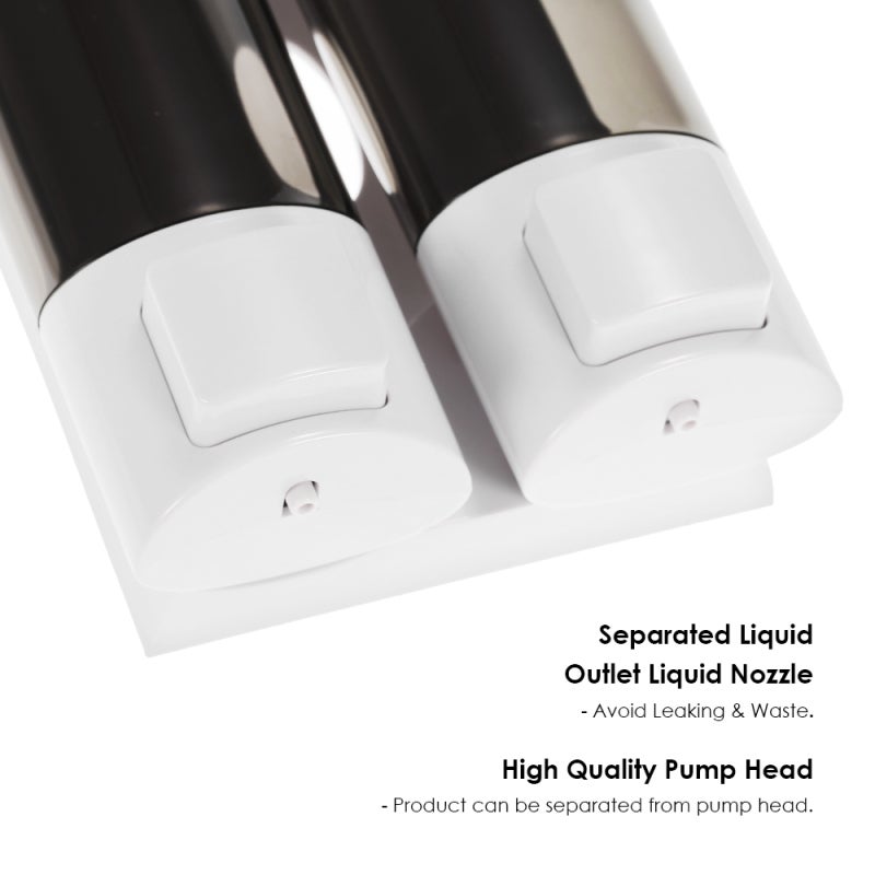 CHUANGDIAN Manual Hand Soap Dispenser Wall Mount Double Liquid Shampoo Shower Gel Dispenser Hand Cleanser Washroom Lotion Dispenser for Bathroom Restroom Hotel 200mlx2 - Image 2