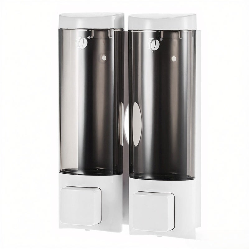 CHUANGDIAN Manual Hand Soap Dispenser Wall Mount Double Liquid Shampoo Shower Gel Dispenser Hand Cleanser Washroom Lotion Dispenser for Bathroom Restroom Hotel 200mlx2 - Image 1
