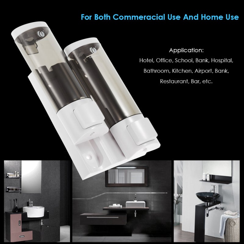 CHUANGDIAN Manual Hand Soap Dispenser Wall Mount Double Liquid Shampoo Shower Gel Dispenser Hand Cleanser Washroom Lotion Dispenser for Bathroom Restroom Hotel 200mlx2 - Image 3
