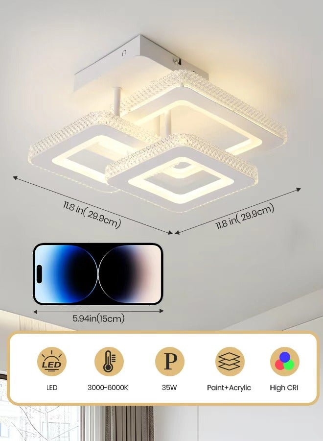 YATAI LIGHTING Modern LED Ceiling Light, 3-Square Design, 35W Flush Mount with Remote Control, Dimmable 3000K-6000K Lighting, White Acrylic Fixture for Bedroom, Living Room, and Dining Area (10-15㎡) - Image 3