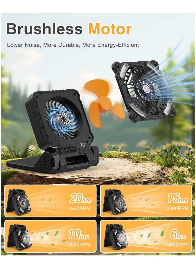 Generic - Portable Solar Fan, 5200mAh Battery Powered Fan with LED Light, 4 Speeds Powerful Wind, Rechargeable Battery Operated Fan with 3 Timer & PowerBank for Hurricane Picnic Tent Home Travel - Image 1