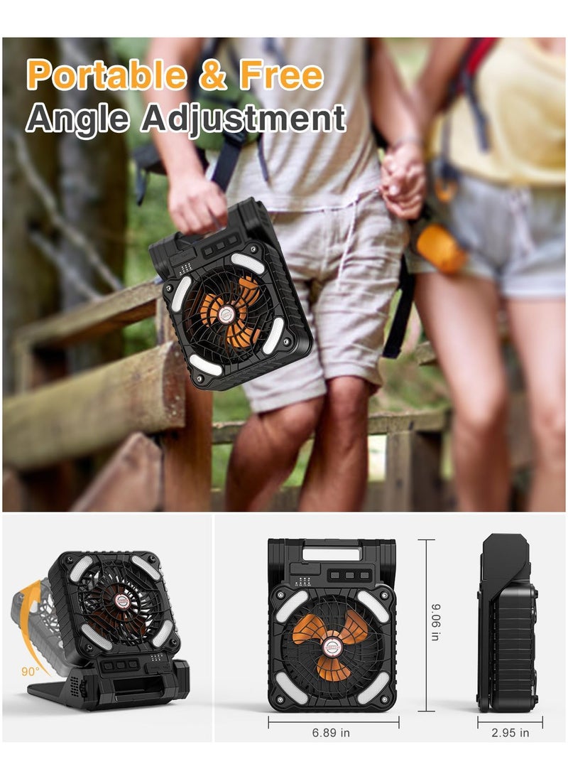 Generic - Portable Solar Fan, 5200mAh Battery Powered Fan with LED Light, 4 Speeds Powerful Wind, Rechargeable Battery Operated Fan with 3 Timer & PowerBank for Hurricane Picnic Tent Home Travel - Image 1
