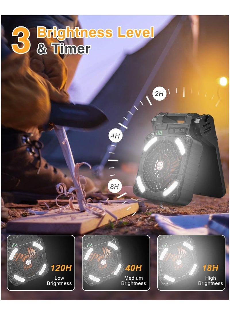 Generic - Portable Solar Fan, 5200mAh Battery Powered Fan with LED Light, 4 Speeds Powerful Wind, Rechargeable Battery Operated Fan with 3 Timer & PowerBank for Hurricane Picnic Tent Home Travel - Image 1
