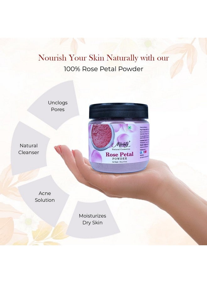 Mirintz 100% Natural Dried Rose Petals Powder | (100 gms) Pure Rose Petals Powder for DIY Face Masks Skincare Peel Off | Ayurvedic Skin Care Glow Recipe | Real Rose Petal Powder Brightening Face Mask - Image 3