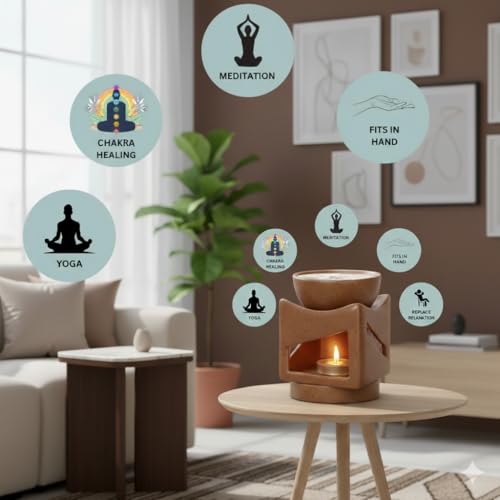 Mkd2 Rise Ceramic Clay Candle Operated Aroma Burner Oil Diffuser/Oil Burner Lamp with 1 Tealight (Mustard, Square) for Fragrance - Image 3