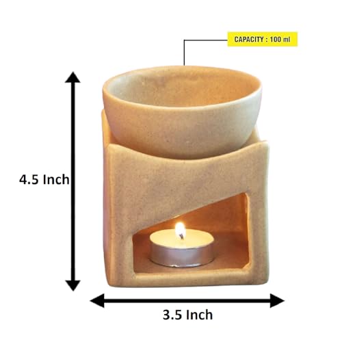 Mkd2 Rise Ceramic Clay Candle Operated Aroma Burner Oil Diffuser/Oil Burner Lamp with 1 Tealight (Mustard, Square) for Fragrance - Image 4