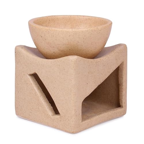 Mkd2 Rise Ceramic Clay Candle Operated Aroma Burner Oil Diffuser/Oil Burner Lamp with 1 Tealight (Mustard, Square) for Fragrance - Image 5