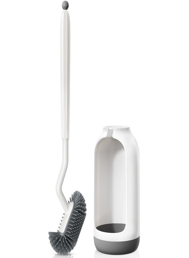 HAMITOR Toilet Bowl Brush Holder Set: Deep Cleaning Silicone Toilet Cleaner Scrubber Under Rim with Curved Bristle for Bathroom Dead Corner Clean - Modern Rv Toilet Decorative Accessories - White - Image 1
