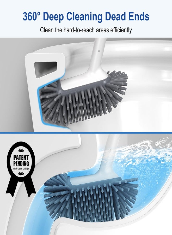 HAMITOR Toilet Bowl Brush Holder Set: Deep Cleaning Silicone Toilet Cleaner Scrubber Under Rim with Curved Bristle for Bathroom Dead Corner Clean - Modern Rv Toilet Decorative Accessories - White - Image 2