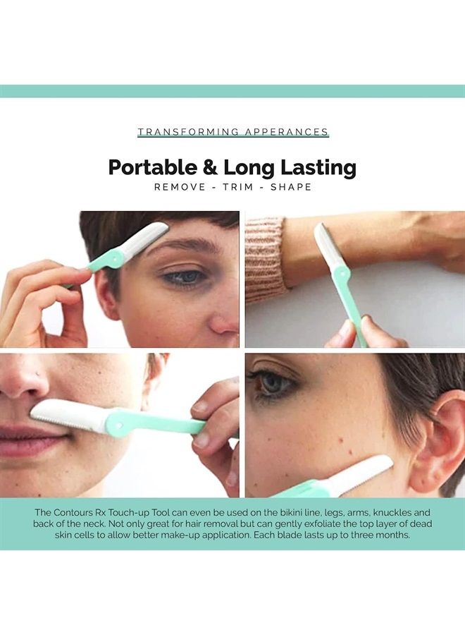 Contours RX Dermal Blades Stainless Steel Touch-up Tool Removes Fuzzy Facial Hair, Bikini Line, Arms, Knuckles, Back of Neck & Upper Lip – Portable & Long Lasting, 3pk