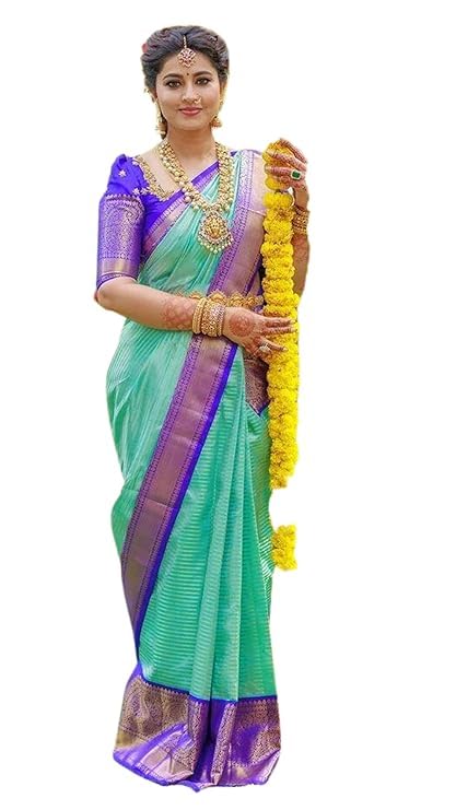 Yashika Women's Fancy Banarasi Kanjivaram Art Silk Saree with Blouse Pieces||Mint Green Coloured Kanjivaram Saree|| AZ-YS-OG-SARKAR BLUE - Image 1