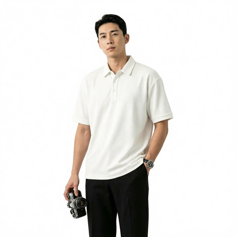 Men's Waffle Knit Polo Shirt Short Sleeve Casual T-Shirt