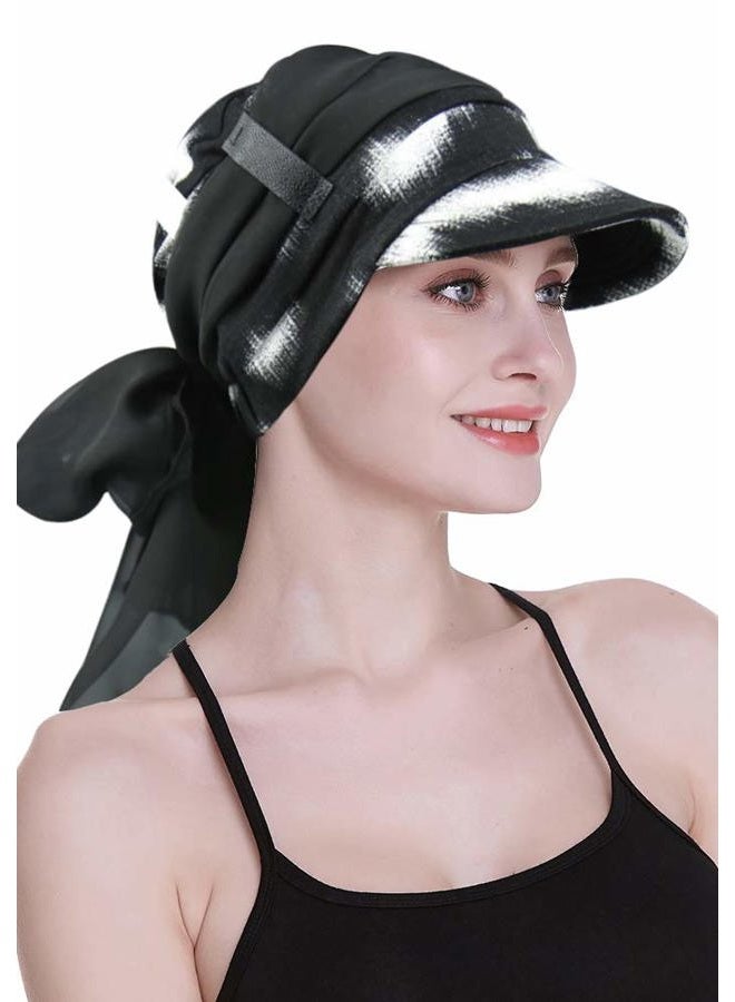 FocusCare Newsboy Cap for Women Chemo Headwear with Scarfs Gifts Hair Loss Available All Year, Black White, One size - Image 3
