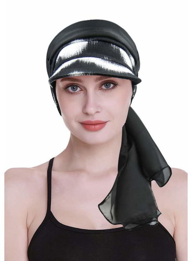 FocusCare Newsboy Cap for Women Chemo Headwear with Scarfs Gifts Hair Loss Available All Year, Black White, One size - Image 2