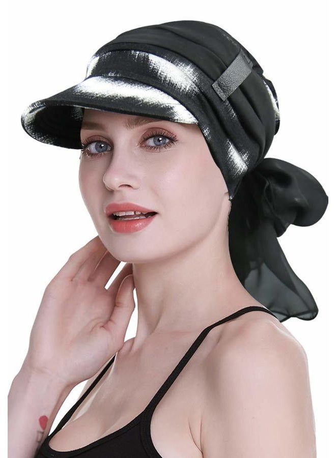 FocusCare Newsboy Cap for Women Chemo Headwear with Scarfs Gifts Hair Loss Available All Year, Black White, One size - Image 1