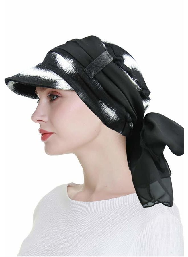 FocusCare Newsboy Cap for Women Chemo Headwear with Scarfs Gifts Hair Loss Available All Year, Black White, One size - Image 4