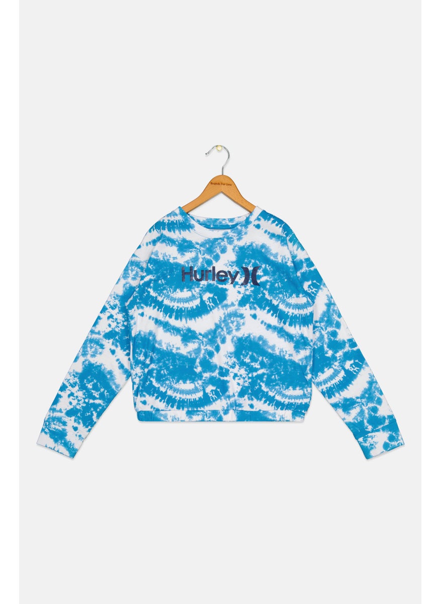 Hurley Kids Girl Long Sleeves Tie-Dye Sweatshirt, Blue  - Image 1