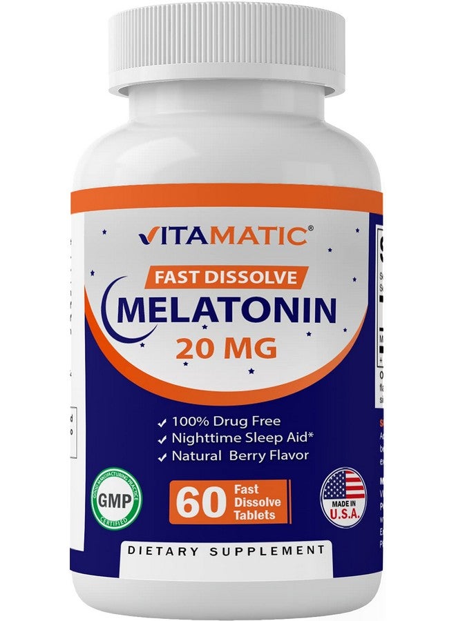 Vitamatic Melatonin 20 mg Tablets | Vegetarian, Non-GMO, Gluten Free | 60 Fast Dissolve Tablets | Natural Berry Flavor | - Image 1