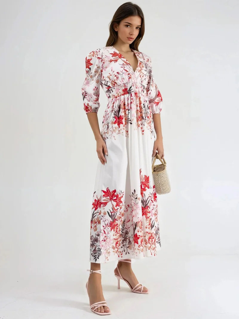 جينيفر Floral V-neck Maxi Dress