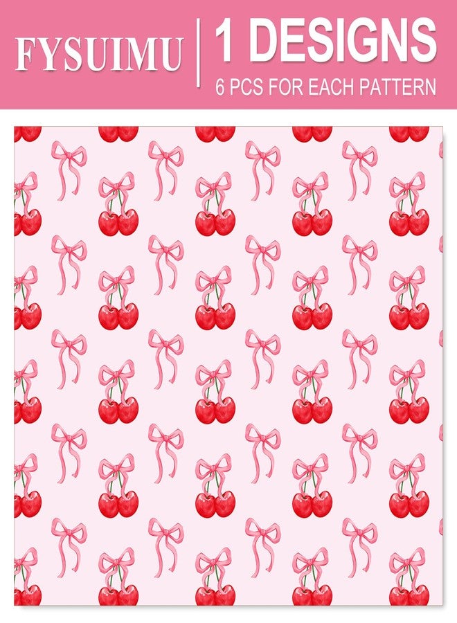 FYSUIMU 6 Sheets Pink Bow Cherry Wrapping Paper - Not Roll - Watercolor Cherry Bow Gift Wrap Paper Folded Flat for Birthday Baby Shower Wedding DIY Crafts, 19.7 x 27.6 Inch - Image 3